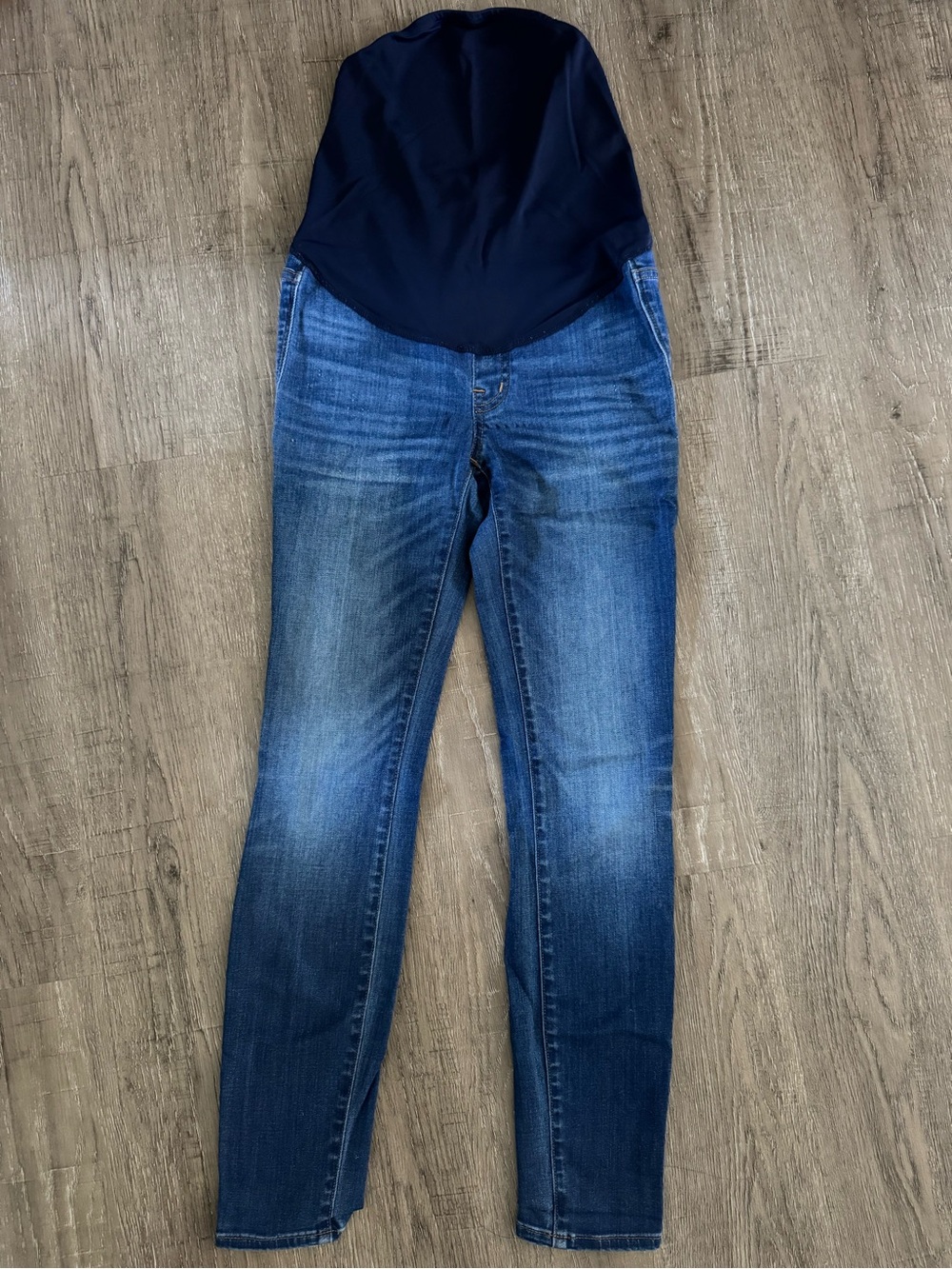 Madewell Skinny Maternity Jeans with Dark Navy Panel and Blue Denim